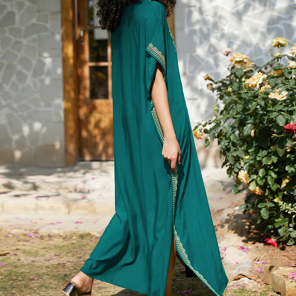 Olivenorma Strandbluse Besticktes Urlaubs-Kaftankleid