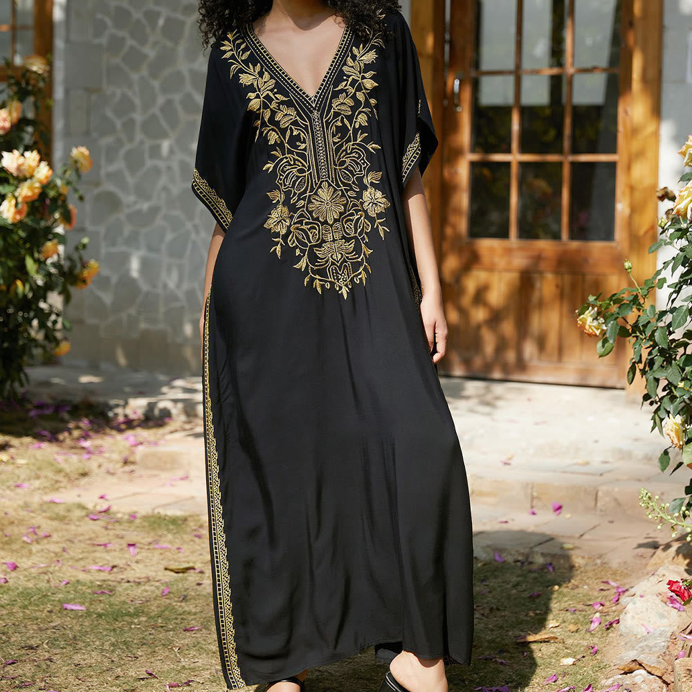 Olivenorma Strandbluse Besticktes Urlaubs-Kaftankleid