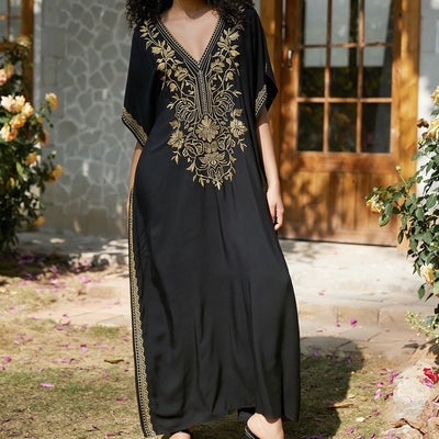 Olivenorma Strandbluse Besticktes Urlaubs-Kaftankleid
