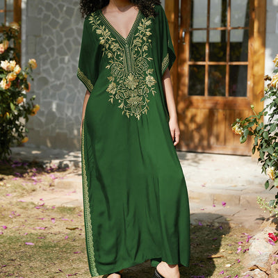 Olivenorma Strandbluse Besticktes Urlaubs-Kaftankleid