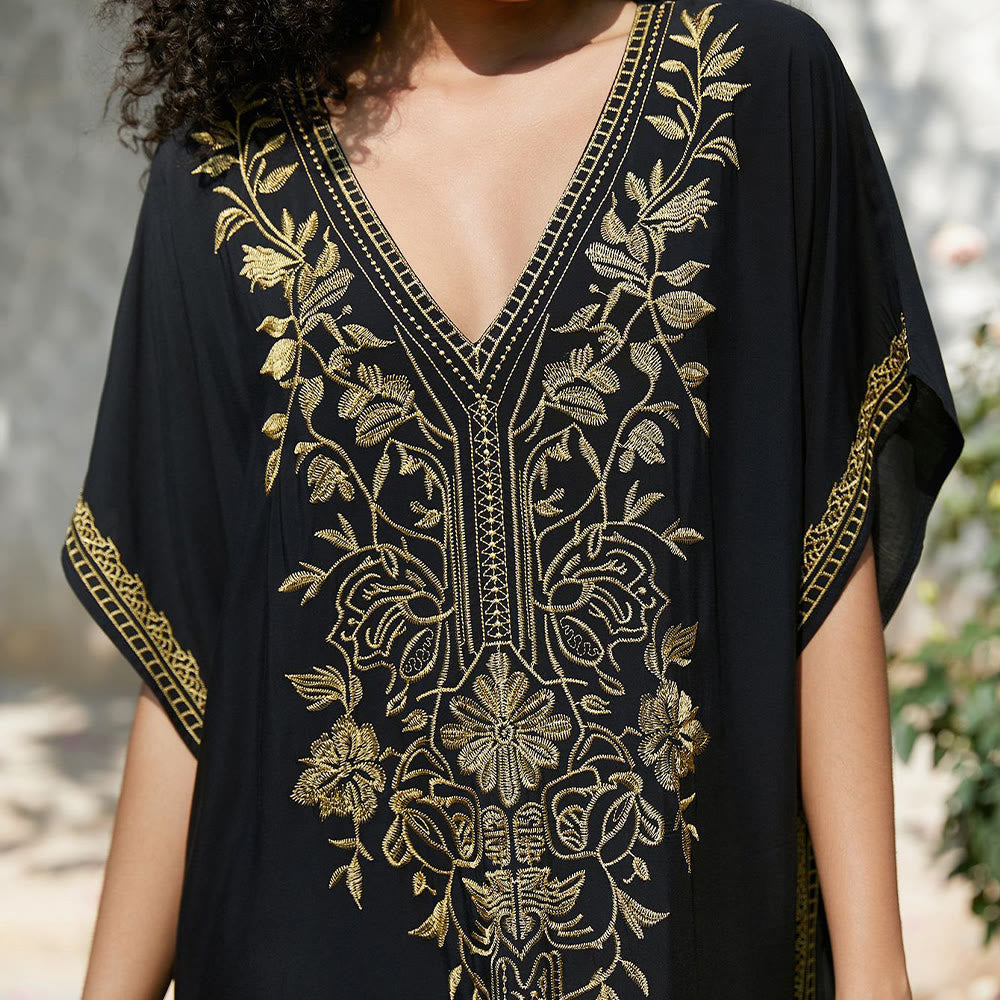 Olivenorma Strandbluse Besticktes Urlaubs-Kaftankleid