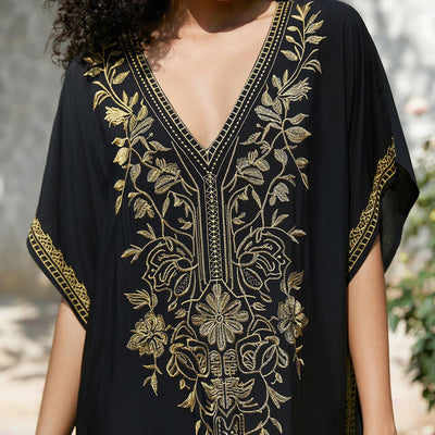 Olivenorma Strandbluse Besticktes Urlaubs-Kaftankleid