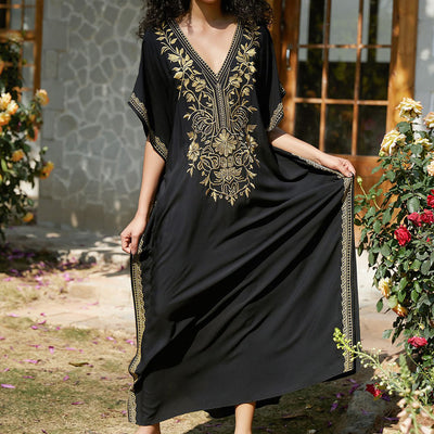 Olivenorma Strandbluse Besticktes Urlaubs-Kaftankleid