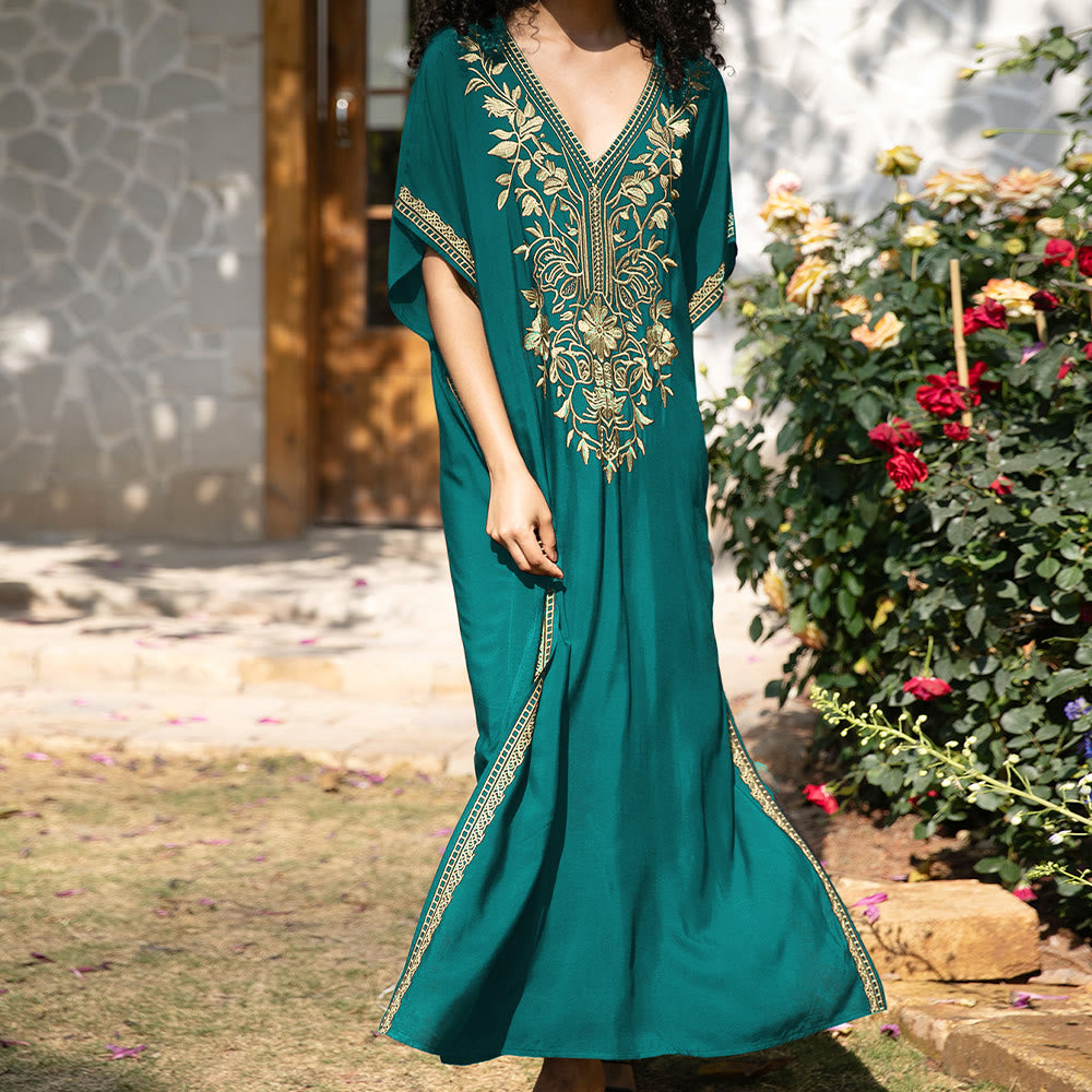 Olivenorma Strandbluse Besticktes Urlaubs-Kaftankleid
