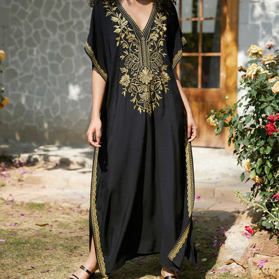 Olivenorma Strandbluse Besticktes Urlaubs-Kaftankleid