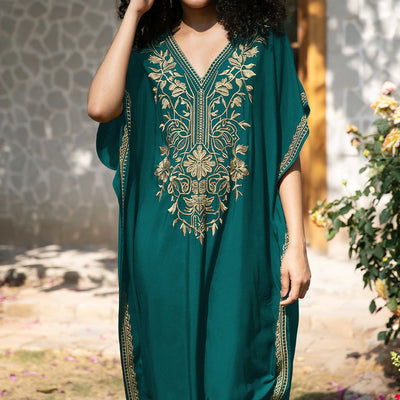 Olivenorma Strandbluse Besticktes Urlaubs-Kaftankleid