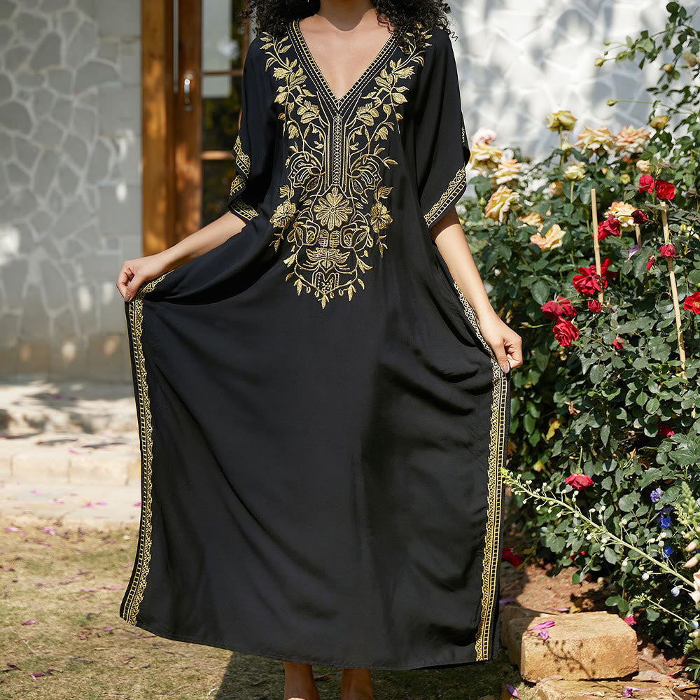 Olivenorma Strandbluse Besticktes Urlaubs-Kaftankleid