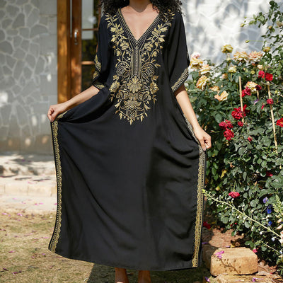 Olivenorma Strandbluse Besticktes Urlaubs-Kaftankleid