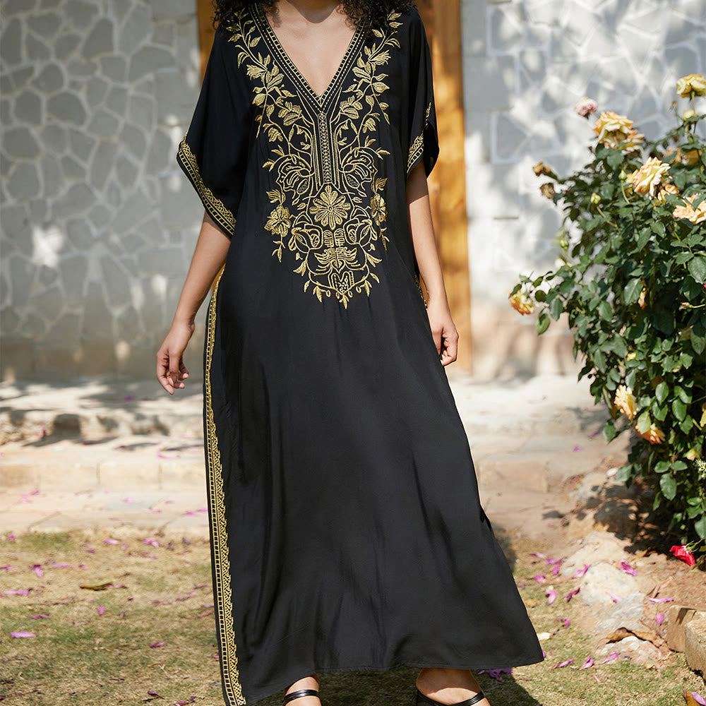 Olivenorma Strandbluse Besticktes Urlaubs-Kaftankleid