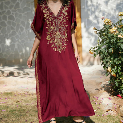 Olivenorma Strandbluse Besticktes Urlaubs-Kaftankleid