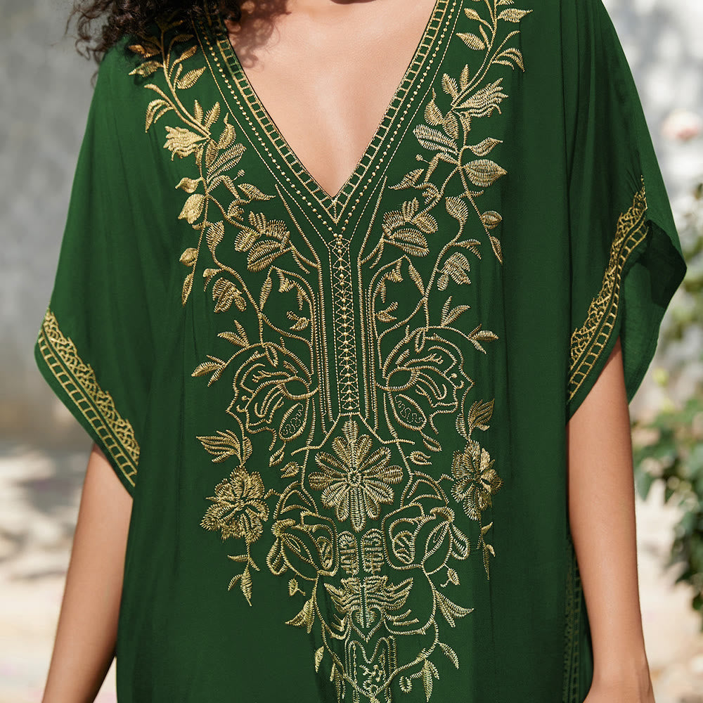 Olivenorma Strandbluse Besticktes Urlaubs-Kaftankleid
