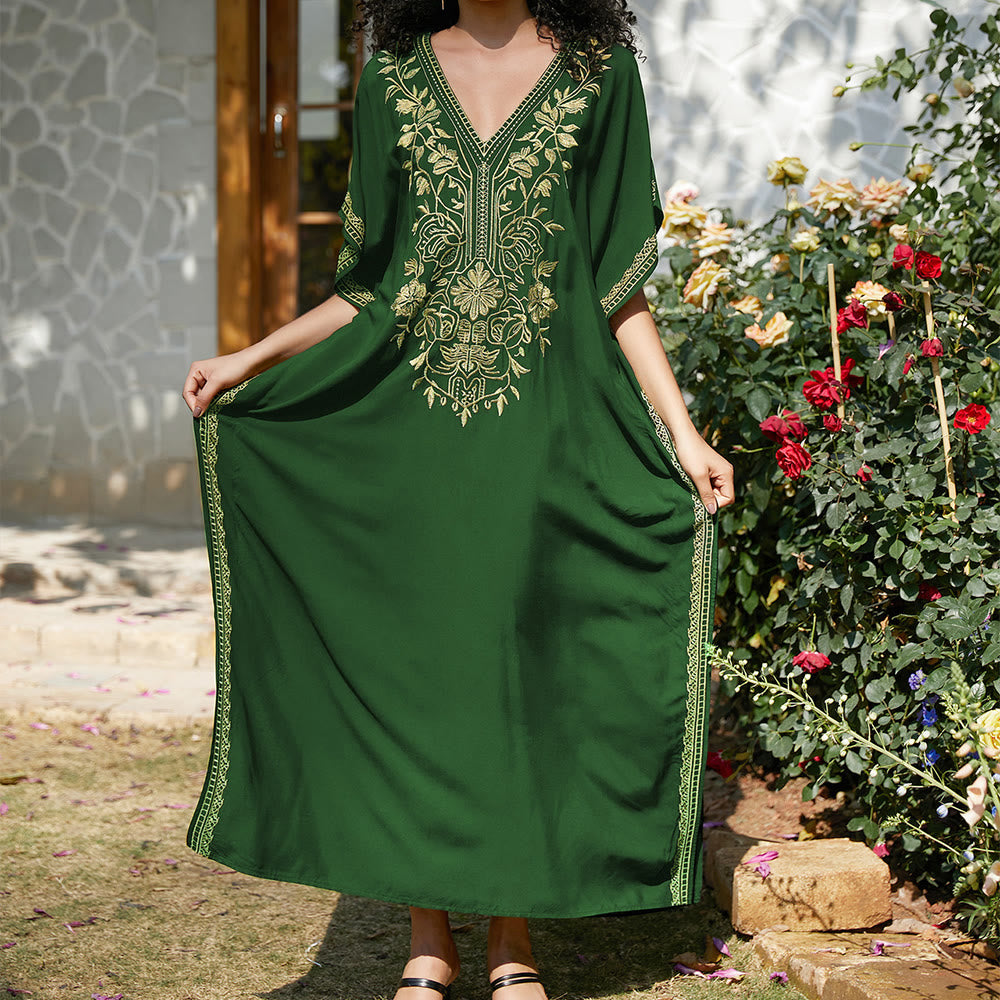 Olivenorma Strandbluse Besticktes Urlaubs-Kaftankleid