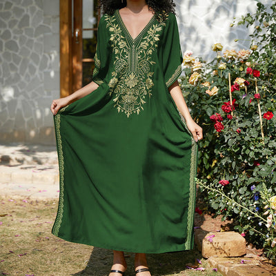 Olivenorma Strandbluse Besticktes Urlaubs-Kaftankleid