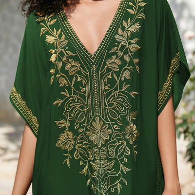 Olivenorma Strandbluse Besticktes Urlaubs-Kaftankleid