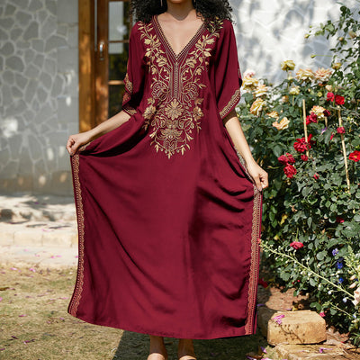 Olivenorma Strandbluse Besticktes Urlaubs-Kaftankleid