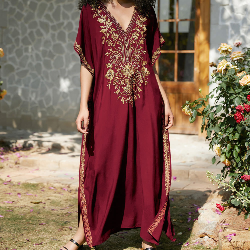 Olivenorma Strandbluse Besticktes Urlaubs-Kaftankleid