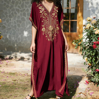 Olivenorma Strandbluse Besticktes Urlaubs-Kaftankleid