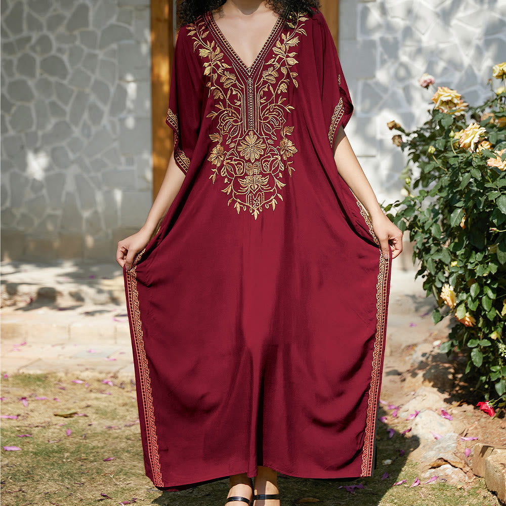 Olivenorma Strandbluse Besticktes Urlaubs-Kaftankleid