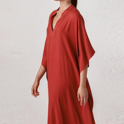 Olivenorma Strandbluse Seidiges Polyester Resort Kaftankleid