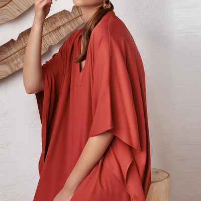 Olivenorma Strandbluse Seidiges Polyester Resort Kaftankleid