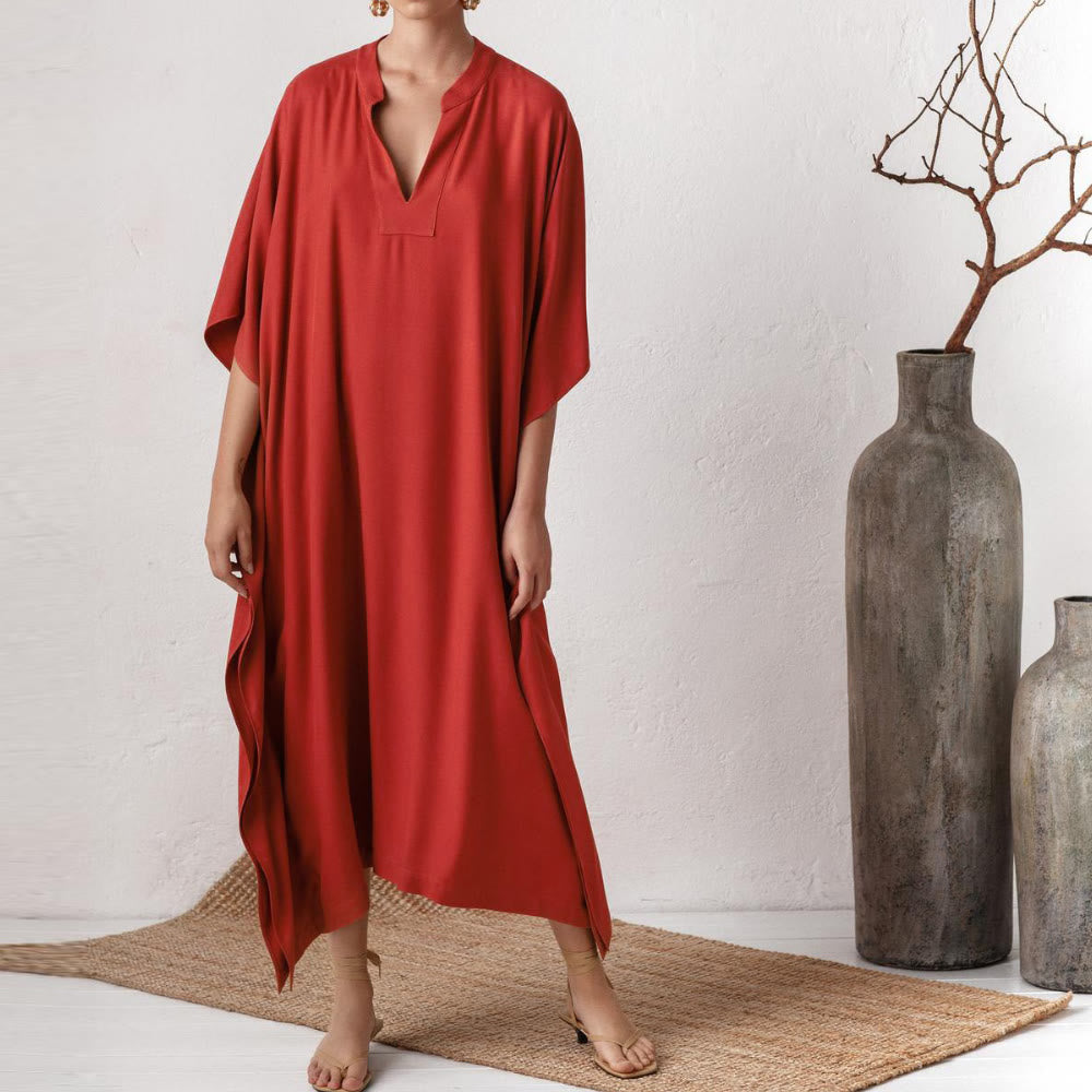 Olivenorma Strandbluse Seidiges Polyester Resort Kaftankleid