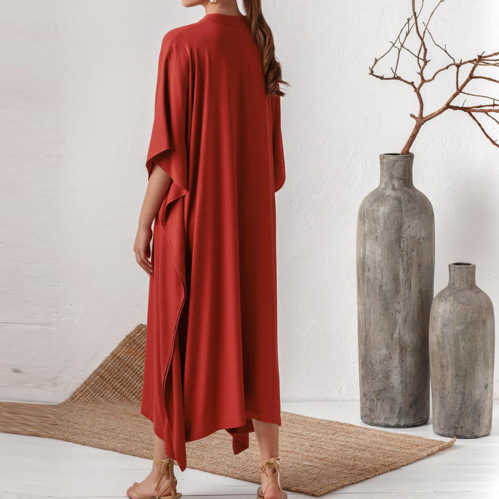 Olivenorma Strandbluse Seidiges Polyester Resort Kaftankleid