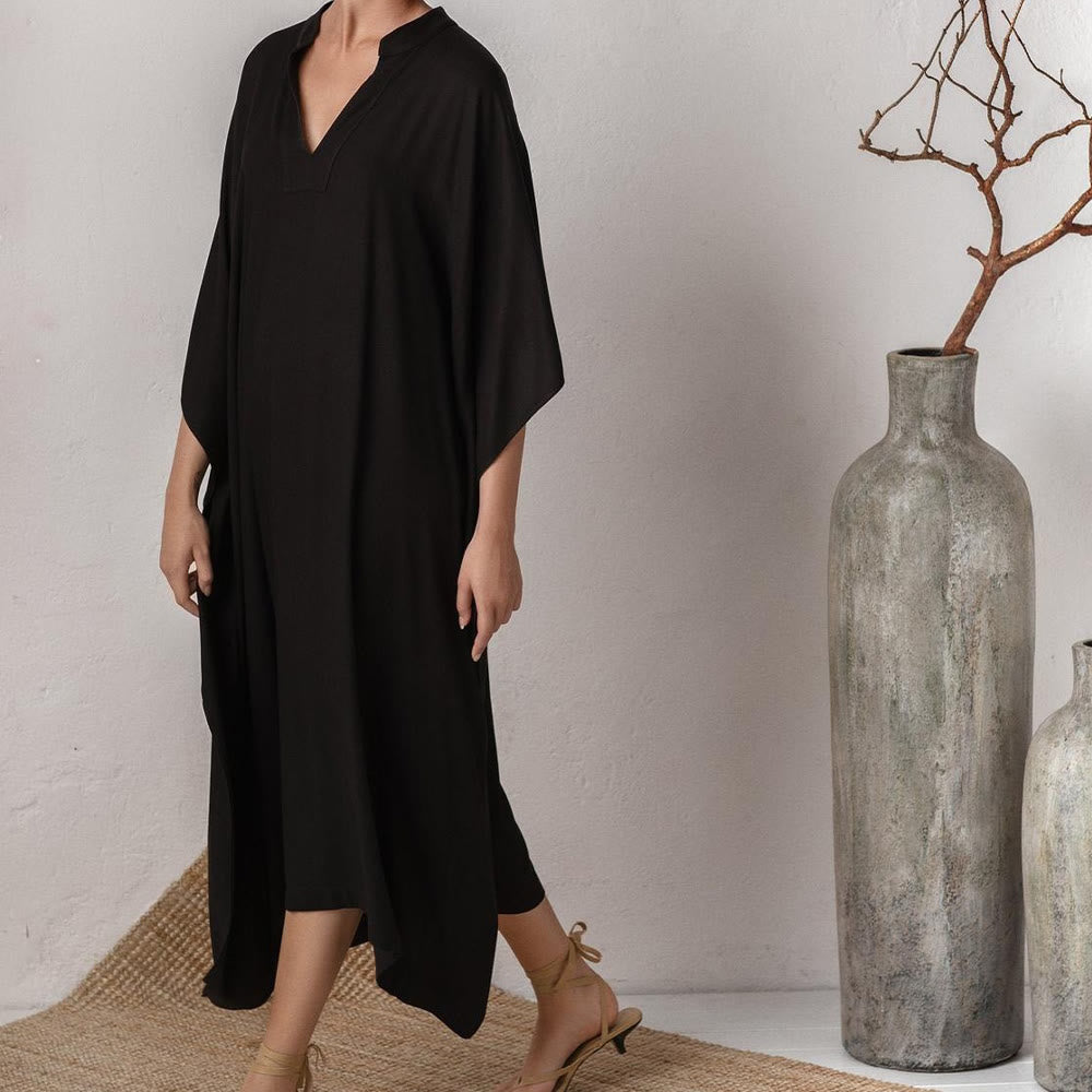 Olivenorma Strandbluse Seidiges Polyester Resort Kaftankleid