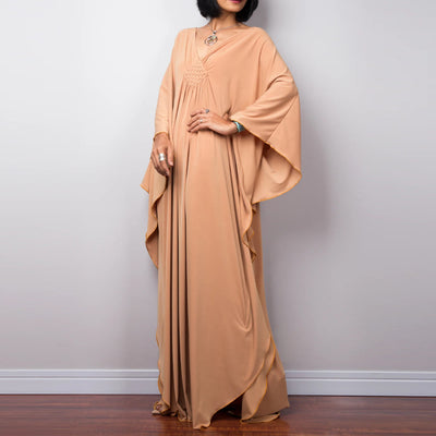 Olivenorma Strand-Sonnenschutzhemd, gewebtes Design, Kaftan-Kleid