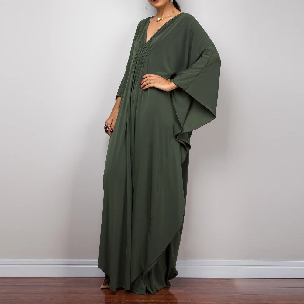 Olivenorma Strand-Sonnenschutzhemd, gewebtes Design, Kaftan-Kleid
