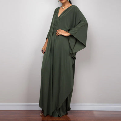 Olivenorma Strand-Sonnenschutzhemd, gewebtes Design, Kaftan-Kleid