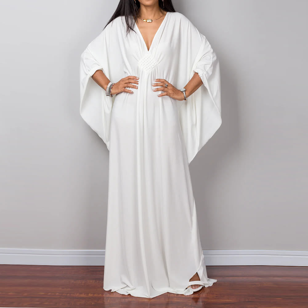 Olivenorma Strand-Sonnenschutzhemd, gewebtes Design, Kaftan-Kleid