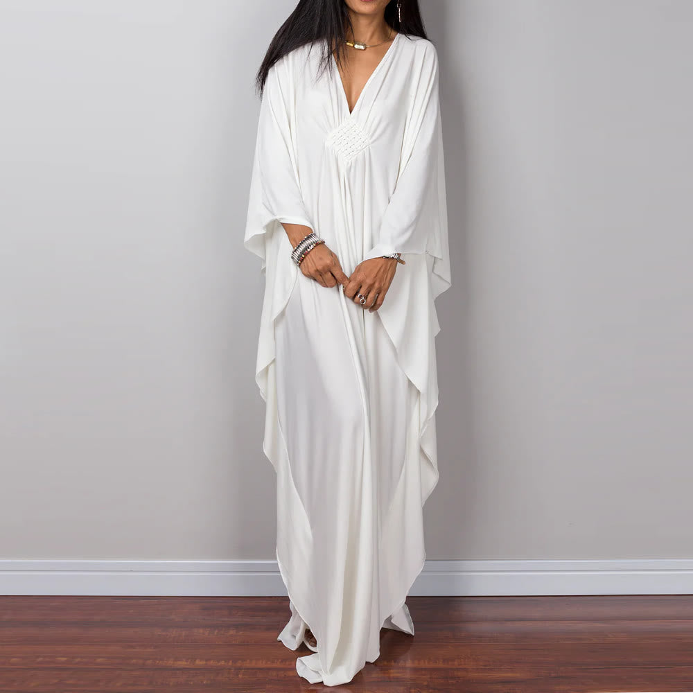 Olivenorma Strand-Sonnenschutzhemd, gewebtes Design, Kaftan-Kleid