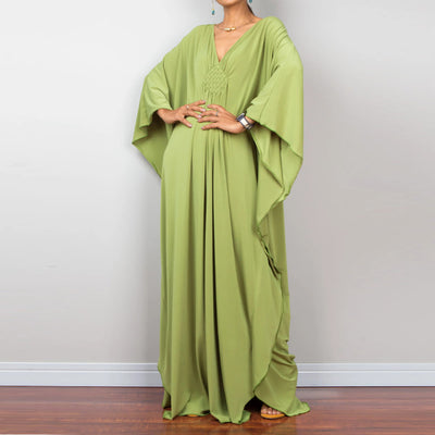 Olivenorma Strand-Sonnenschutzhemd, gewebtes Design, Kaftan-Kleid