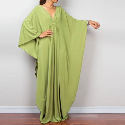 Olivenorma Strand-Sonnenschutzhemd, gewebtes Design, Kaftan-Kleid