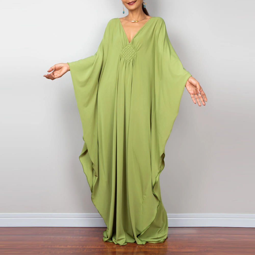 Olivenorma Strand-Sonnenschutzhemd, gewebtes Design, Kaftan-Kleid
