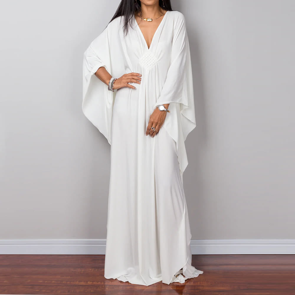 Olivenorma Strand-Sonnenschutzhemd, gewebtes Design, Kaftan-Kleid