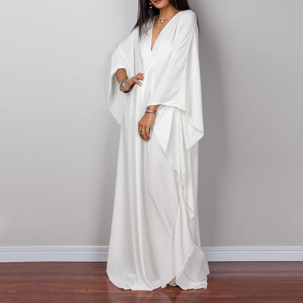 Olivenorma Strand-Sonnenschutzhemd, gewebtes Design, Kaftan-Kleid