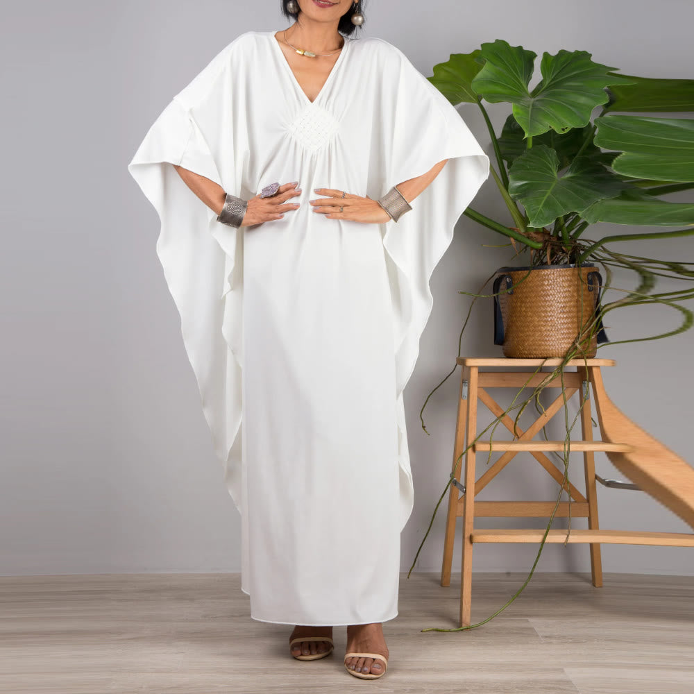Olivenorma Strand-Sonnenschutzhemd, gewebtes Design, Kaftan-Kleid