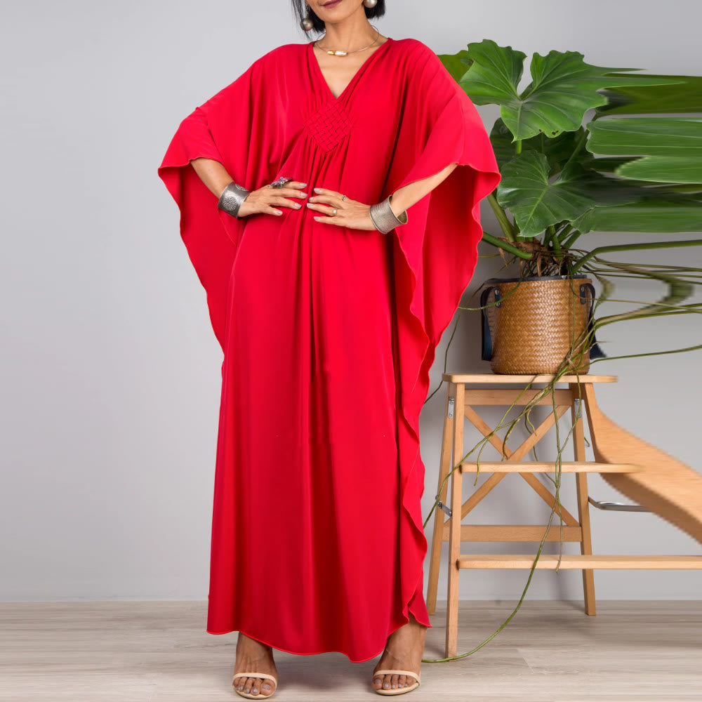 Olivenorma Strand-Sonnenschutzhemd, gewebtes Design, Kaftan-Kleid