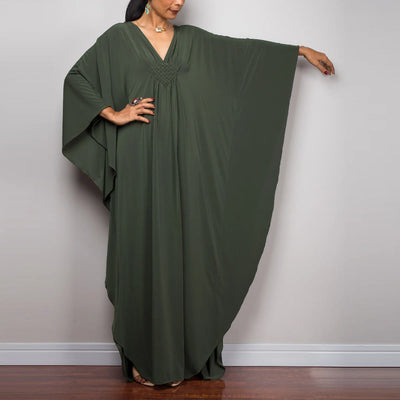 Olivenorma Strand-Sonnenschutzhemd, gewebtes Design, Kaftan-Kleid
