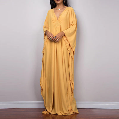 Olivenorma Strand-Sonnenschutzhemd, gewebtes Design, Kaftan-Kleid