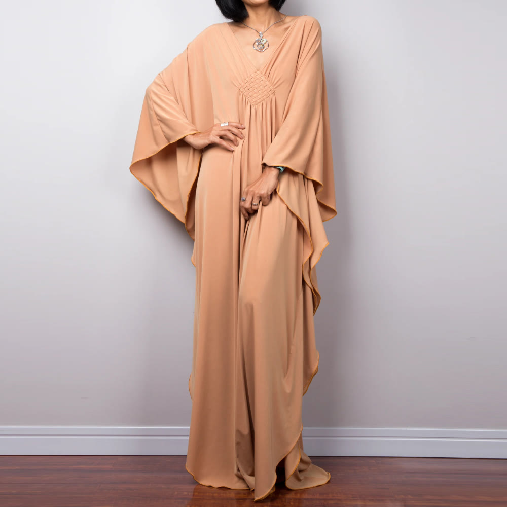 Olivenorma Strand-Sonnenschutzhemd, gewebtes Design, Kaftan-Kleid