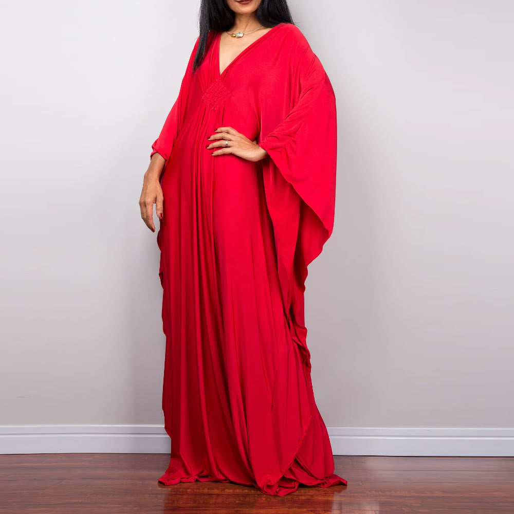 Olivenorma Strand-Sonnenschutzhemd, gewebtes Design, Kaftan-Kleid