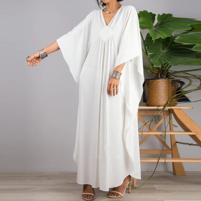 Olivenorma Strand-Sonnenschutzhemd, gewebtes Design, Kaftan-Kleid