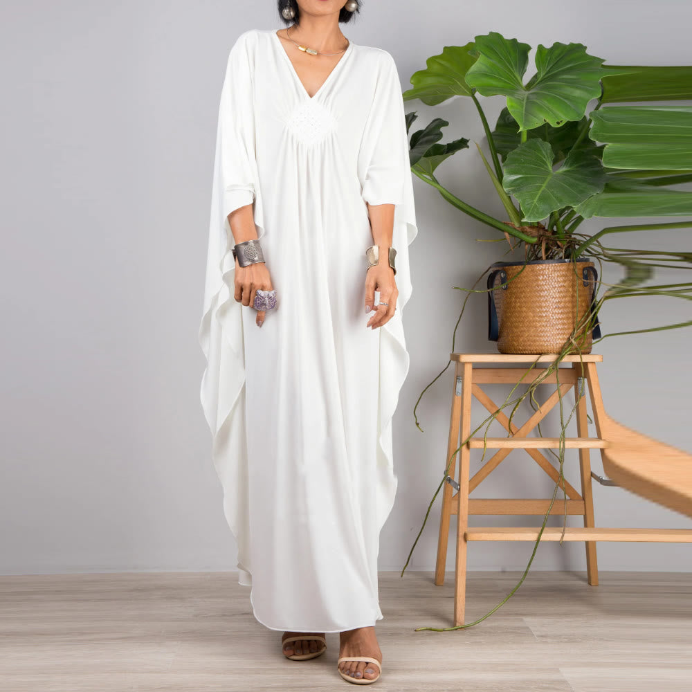Olivenorma Strand-Sonnenschutzhemd, gewebtes Design, Kaftan-Kleid