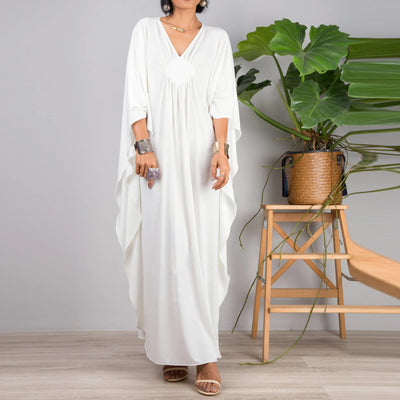 Olivenorma Strand-Sonnenschutzhemd, gewebtes Design, Kaftan-Kleid
