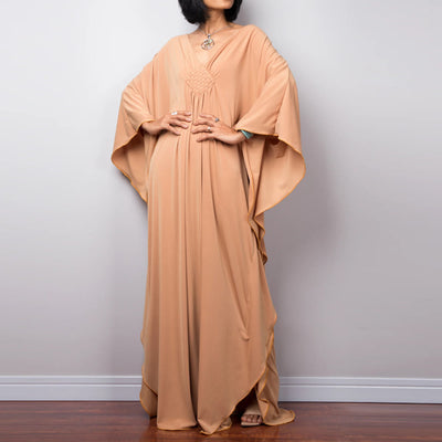 Olivenorma Strand-Sonnenschutzhemd, gewebtes Design, Kaftan-Kleid
