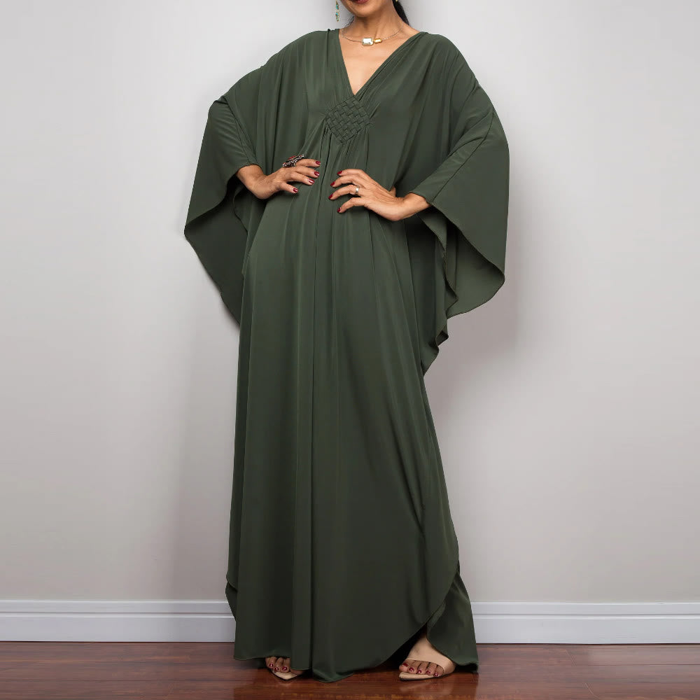 Olivenorma Strand-Sonnenschutzhemd, gewebtes Design, Kaftan-Kleid
