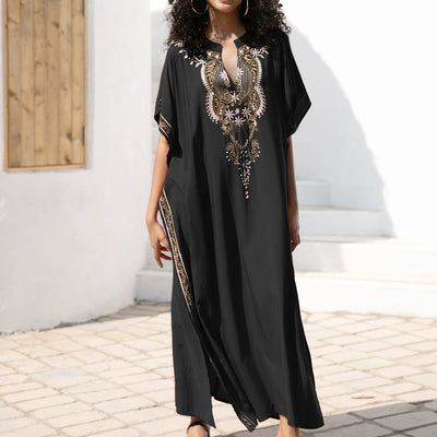 Olivenorma Strandbluse Vintage besticktes Kaftankleid