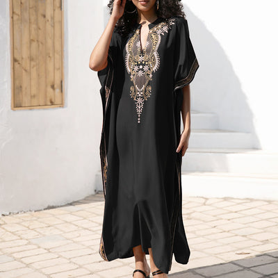Olivenorma Strandbluse Vintage besticktes Kaftankleid